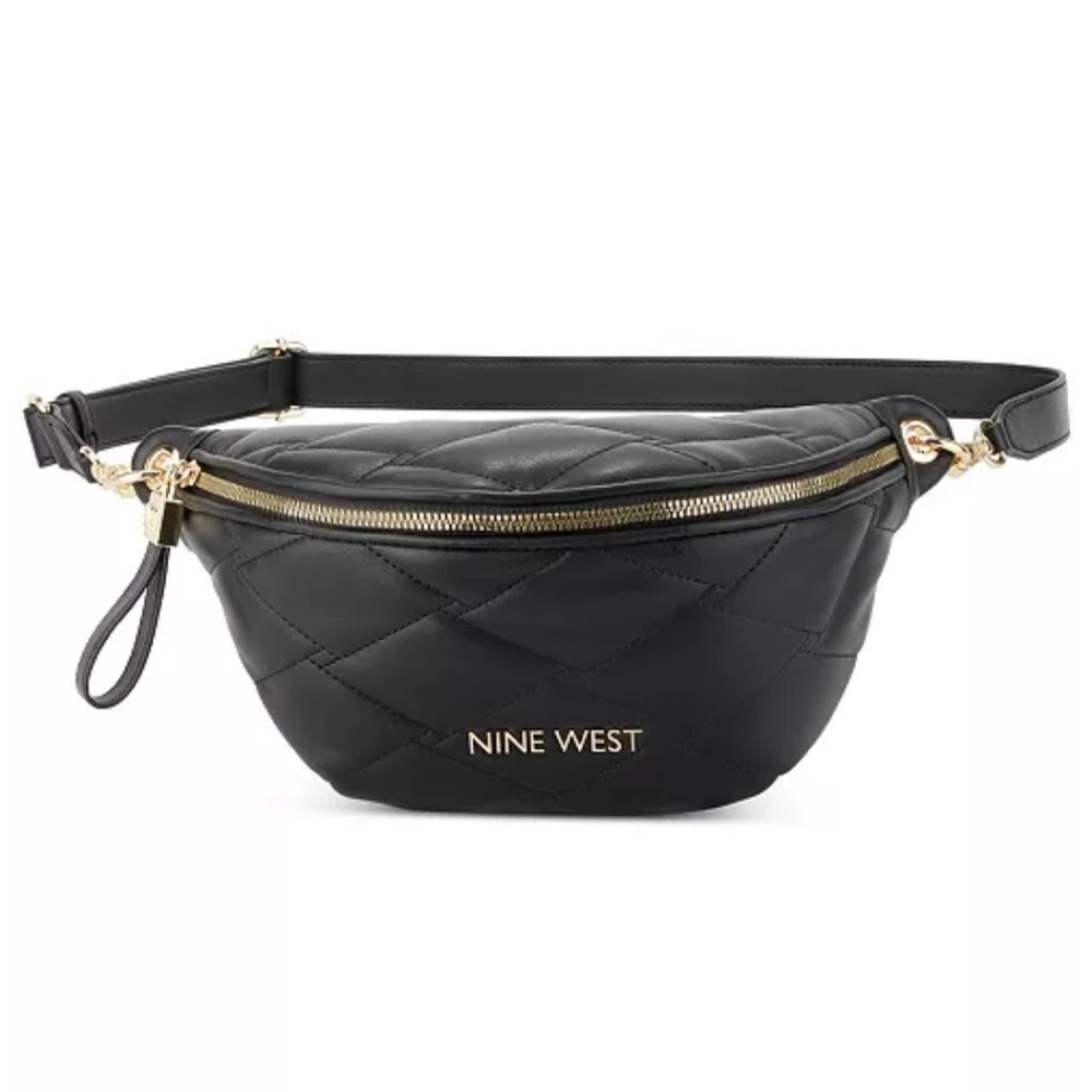 NWT Nine West Regan Mini Bag. Convertible black quilted bum and crossbody bag.
